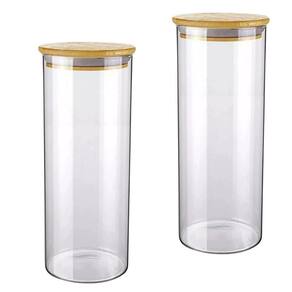 Pote De Vidro 1200ml Hermético Com Tampa Bambu Premium 2 Unidades