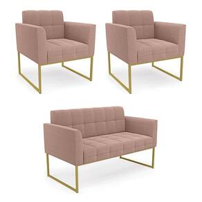 Namoradeira E 2 Poltronas Industrial Dourado Elisa Bouclê D03 - D?rossi Cor Rose
