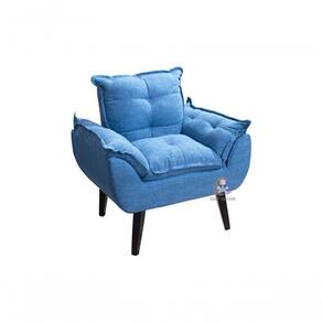 Poltrona/cadeira Decorativa Glamour Azul Linho Com Pés Quadrado Azul Linho