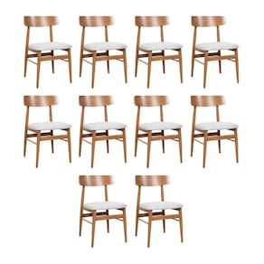 Kit 10 Cadeiras De Jantar Delta Estrutura Aço Carbono Laminado Natural Com Estofado Linho Cru