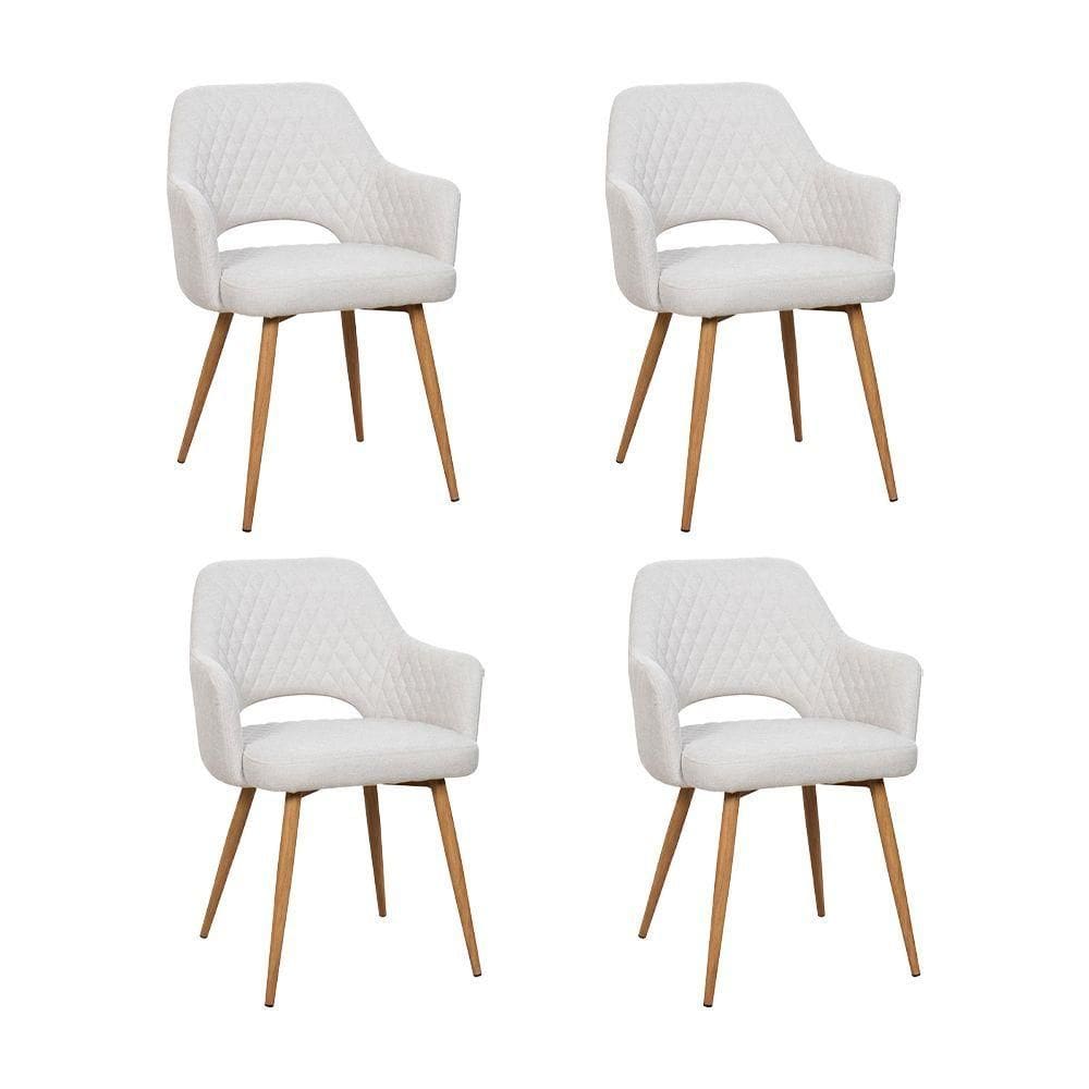Kit 4 Cadeiras De Jantar Dakota Estrutura Aço Carbono Laminado Natural Com Estofado Linho Cru