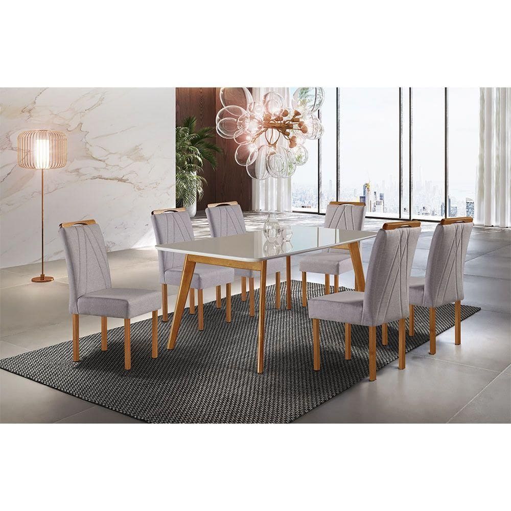 Conjunto Sala De Jantar Mesa E Cadeiras Móveis Mundial Mel/off White/cinza