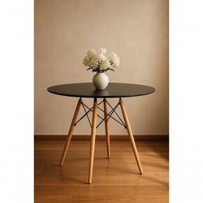 Mesa Eames Eiffel Tampo De Madeira Mdf 80cm Preto