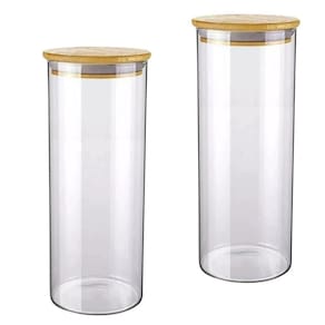 Pote De Vidro Hermético 1200ml Com Tampa De Bambu Kit 2 Unidades