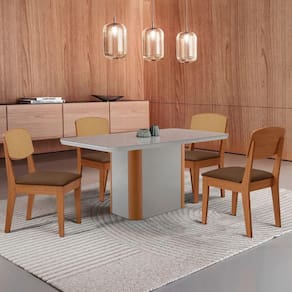 Mesa De Jantar Isadora 120cm Tampo Mdf Vidro Com 4 Cadeiras Veludo Marrom/off/nat/serig Off