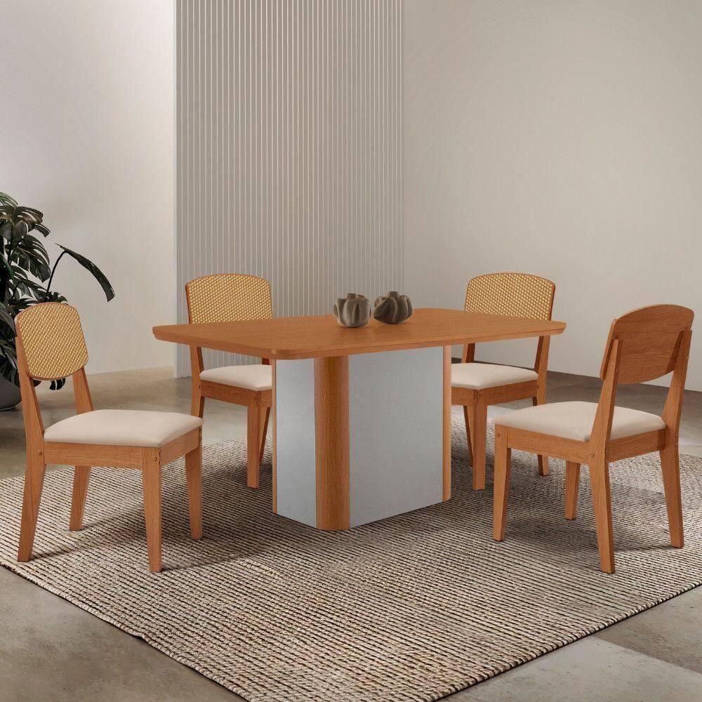 Mesa De Jantar Isadora 120cm Tampo Mdf Laminado Veludo Creme//off White