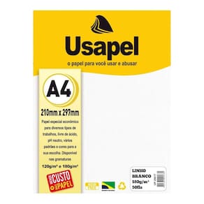 Papel A4 180 g/m² Usapel 50 Folhas Linho Branco Texturizado - Impressões | Convites | Cartões | Artesanato
