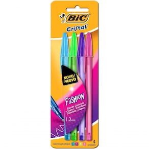 Caneta Esferográfica Bic Cristal Fashion 4 Cores Vibrantes Ponta Média De 1.2mm, Multicor