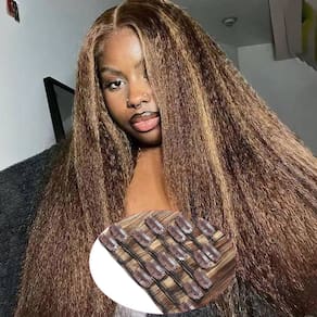 Extensões de cabelo Clips Ins FZV Kinky Human Hair 60 cm 125g