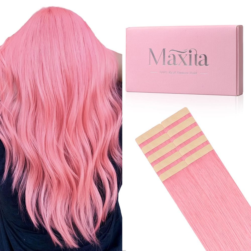 Extensões de cabelo MAXITA Tape em cabelo humano rosa pêssego 22cm