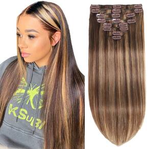 Extensões de cabelo FZV, 24 polegadas, 125g, clipe em cabelo humano liso