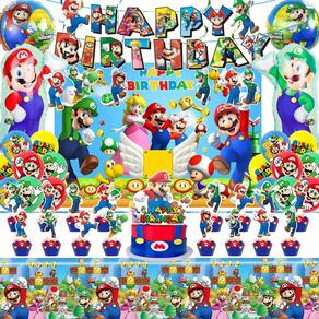 Suprimentos de festa, decorações de aniversário de Mario com banner e muito mais
