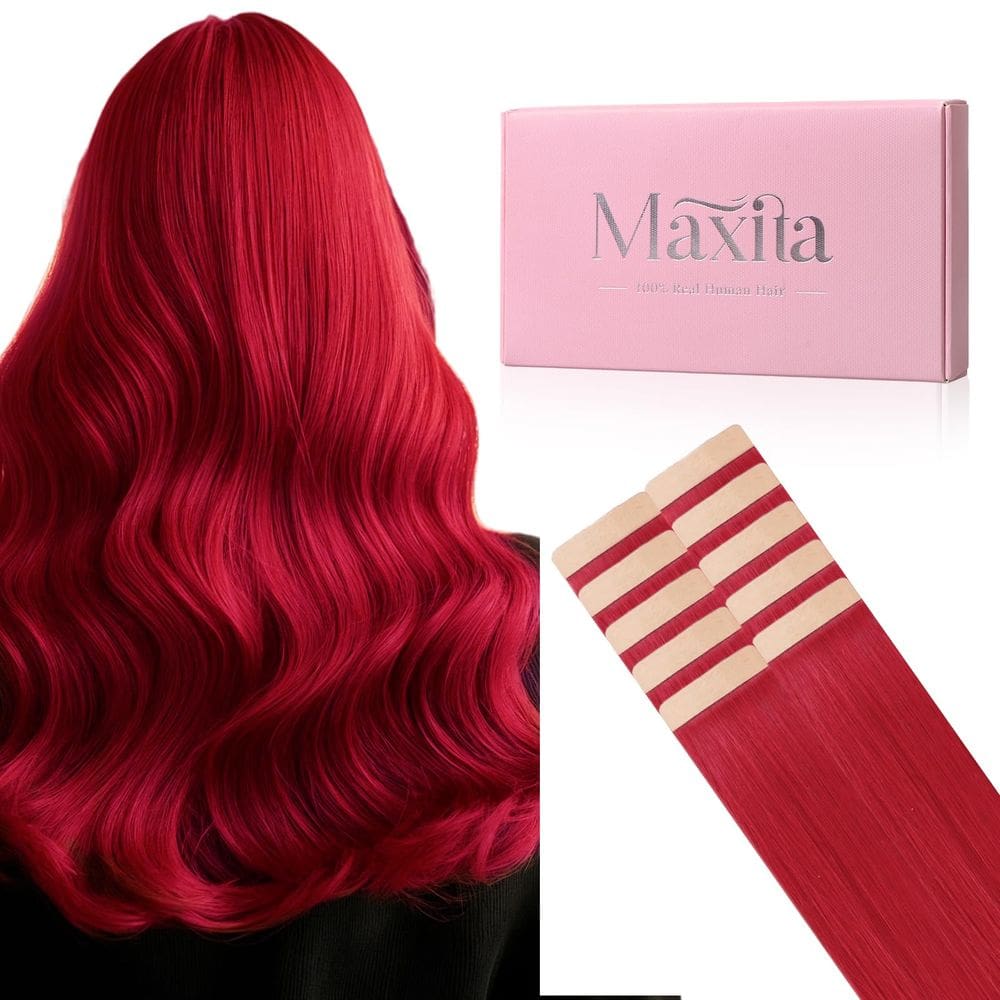 Extensões de cabelo MAXITA Tape em cabelo humano vermelho 30g 56cm