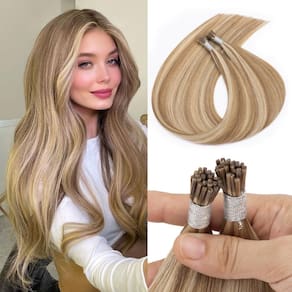 Extensões de cabelo KPVXXVE I Tip Human Hair 20cm Ash Brown Mix