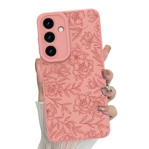 Capa de telefone MZELQ Silicone Floral Flowers para Samsung S25 - rosa