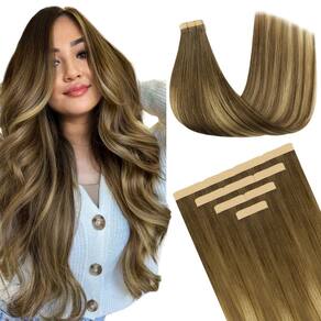 Extensões de cabelo DOORES Tape em marrom médio e loiro sujo