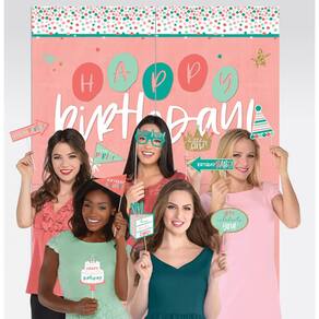 Scene Setters Amscan Happy Cake Day Pink com 12 adereços fotográficos