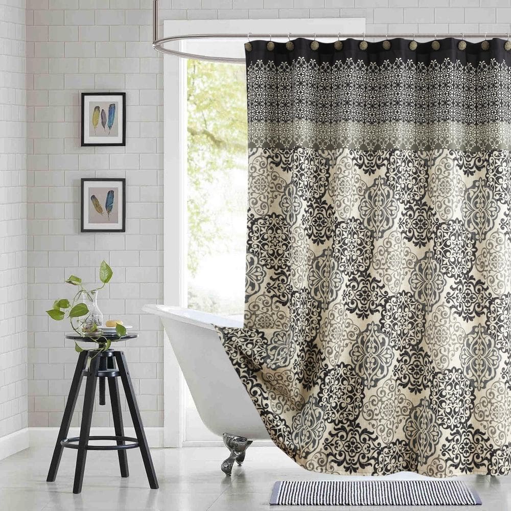 Cortina de chuveiro BESTRIPES 137x198cm Preta/Bege Poliéster
