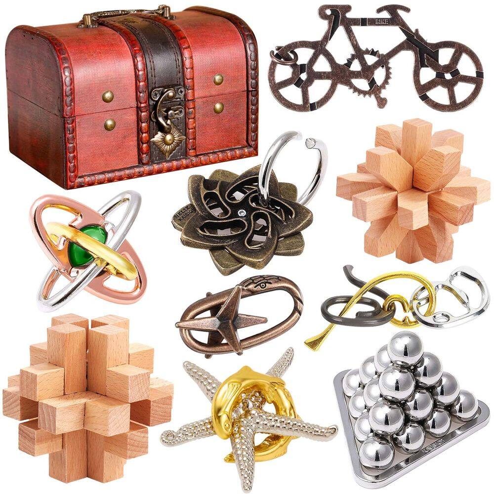 Conjunto de quebra-cabeças Brain Teaser KakeDuja Metal Wooden 9 unidades