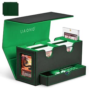 Caixa de baralho de cartas UAONO para MTG com 2 Commander Display preta e verde