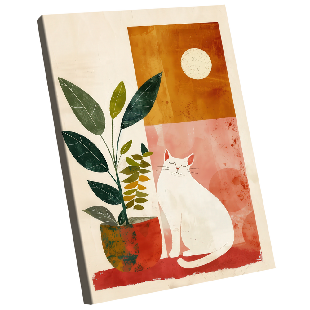 Quadro Decorativo Gato e Vaso Minimalista