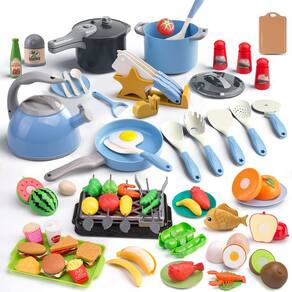 Acessórios de brinquedo de cozinha Zero Zoo, 105 unidades para crianças com comida para brincar