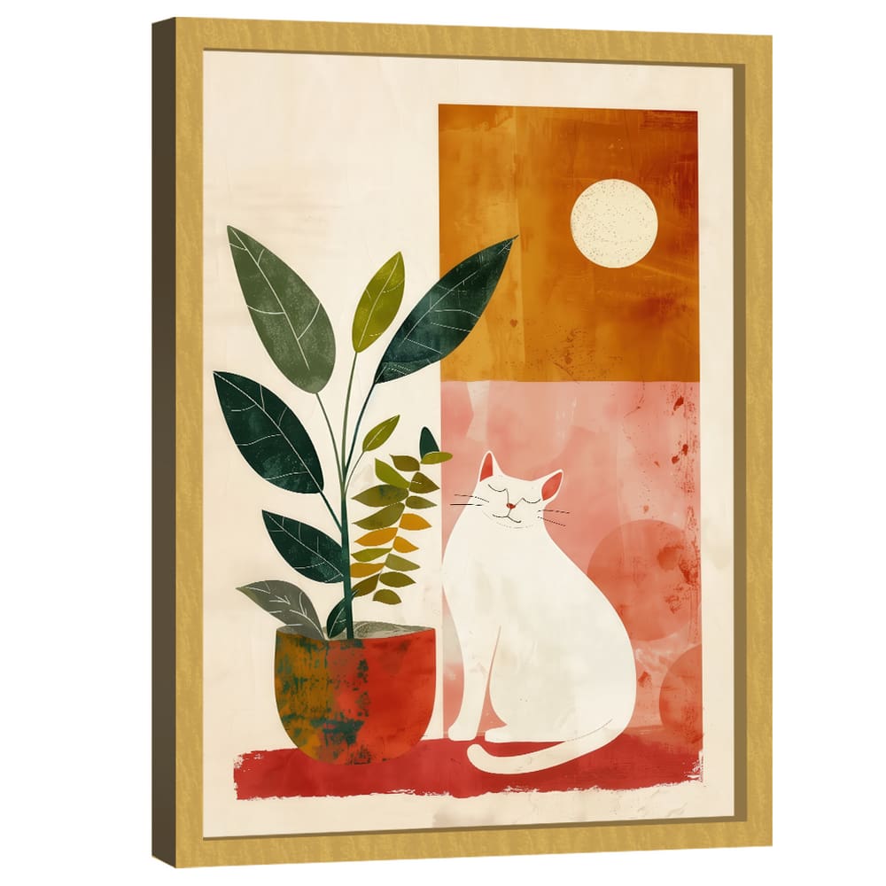 Quadro Decorativo Gato e Vaso Minimalista