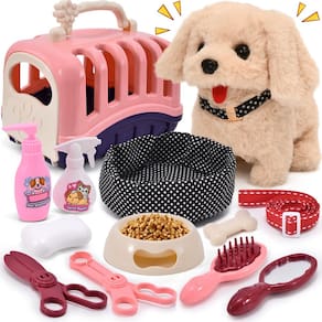 Conjunto de brinquedos G.C. 13 peças de cachorro de pelúcia eletrônico interativo com transportador