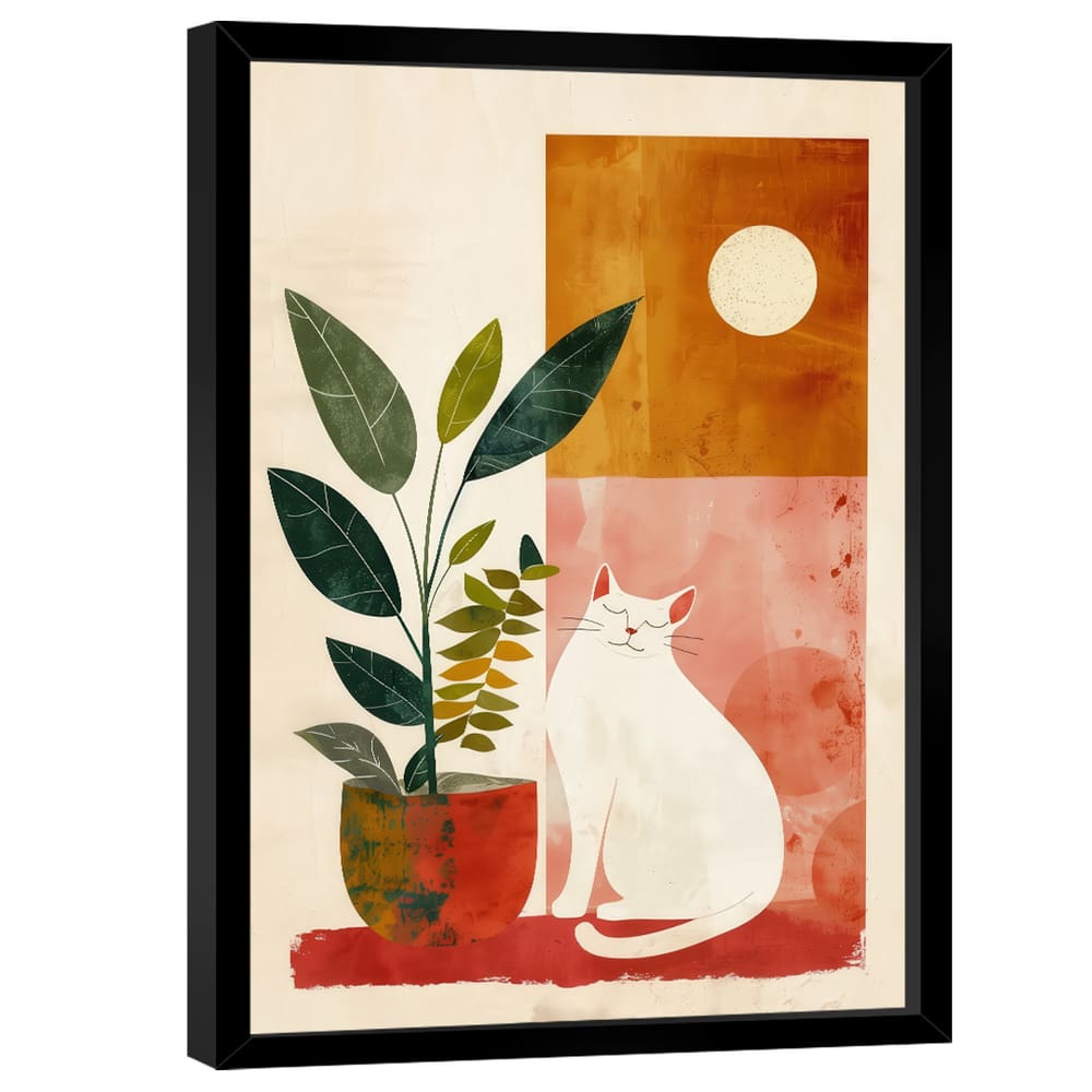 Quadro Decorativo Gato e Vaso Minimalista