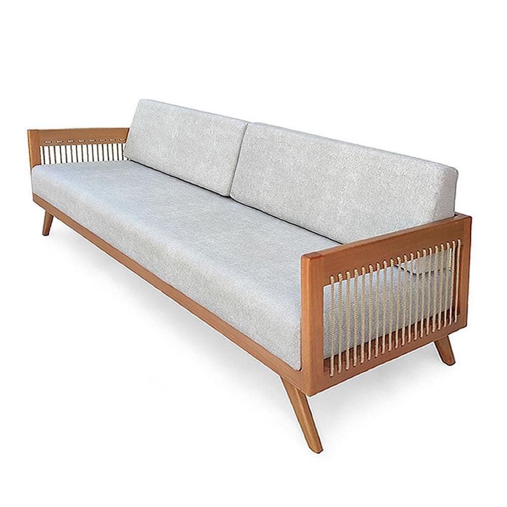 Sofá 4 Lugares Saibi Ozki 240cm Poliéster Cinza Madeira Eucalipto Cedro Corda Náutica Plana Poliéste