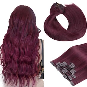 Extensões de cabelo Clip in, banana quente, cor de vinho, 120 g (14 pol)
