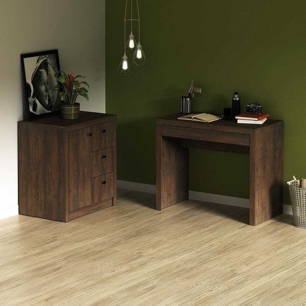 Escritório com Mesa para Computador e Balcão Rústico - FdECOR