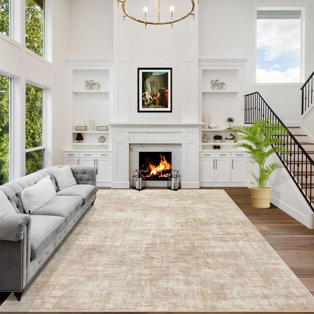 Tapete Area Gent drizz Modern Abstract 4x6 pés bege lavável