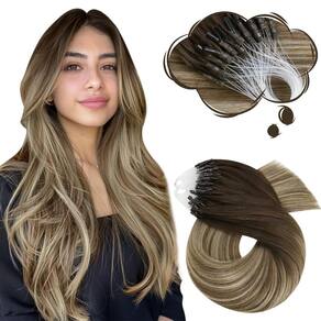 Extensões de cabelo Micro Link Moresoo de marrom escuro a marrom médio