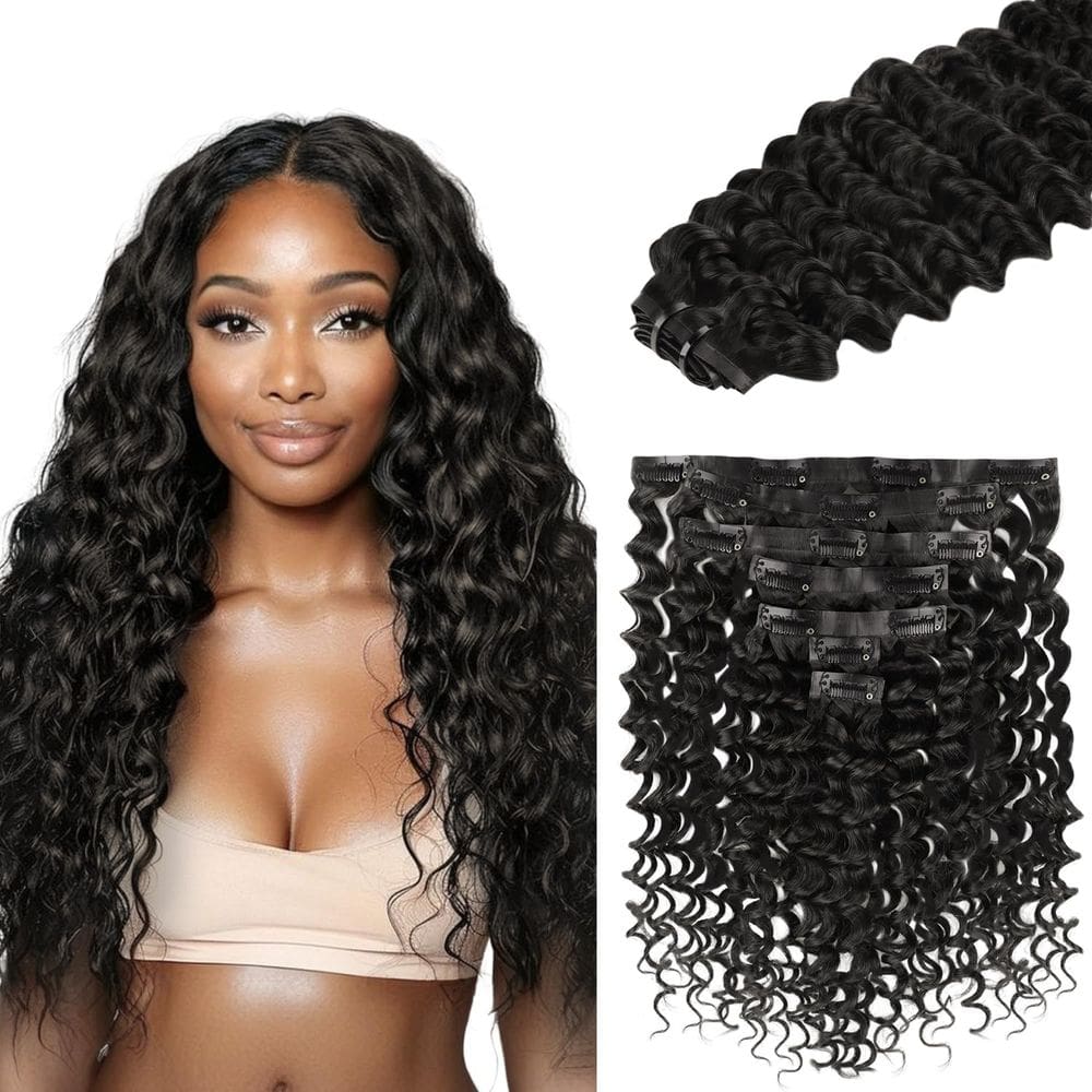 Extensões de cabelo Clip in Lashey Deep Wave 18" 110g 7 unidades