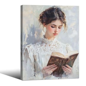 Arte de parede em tela: mulher livresca vintage lendo 20x25cm emoldurada