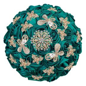 Buquê de flores de casamento Mhojpik feito à mão em seda verde escura