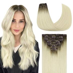 Extensões de cabelo DOORES Clip em cabelo humano 120 g 7 unidades 40 cm