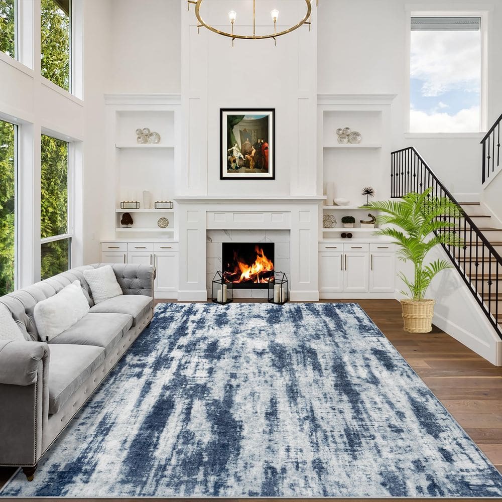 Tapete Area Gent drizz lavável de 6 x 9 pés de largura, azul moderno, cinza