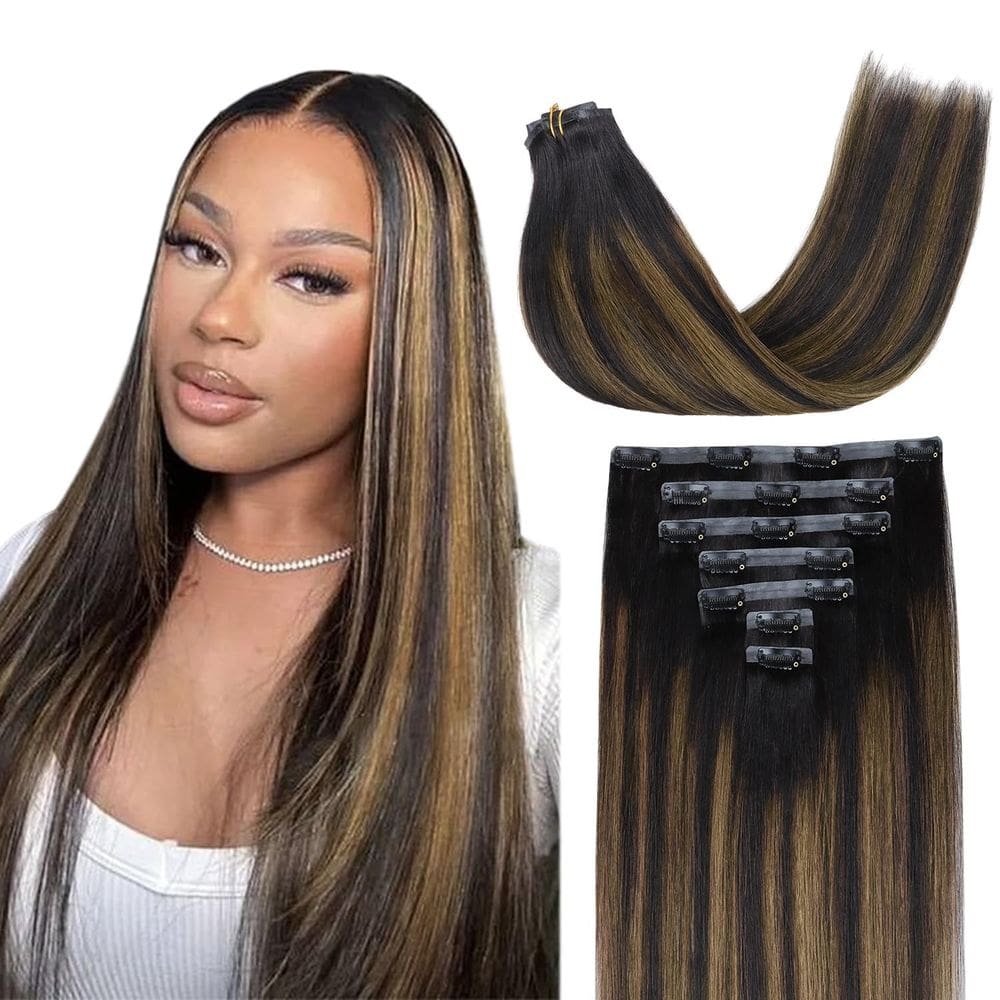 Clip in Hair Extensions Lashey Hair 45 cm 110 g 7 unidades preto natural misto castanho castanho
