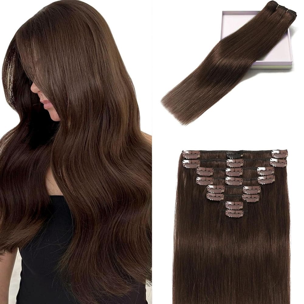 Extensões de cabelo Clip in POGINJA Real Human Hair 22 polegadas 110g