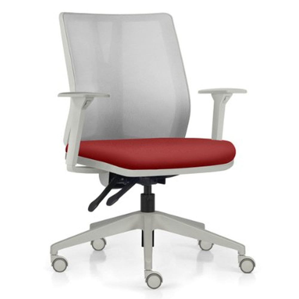 Cadeira de Escritório Giratória Diretor Flow F02 Base Cinza Sintético Vermelho - Lyam Decor