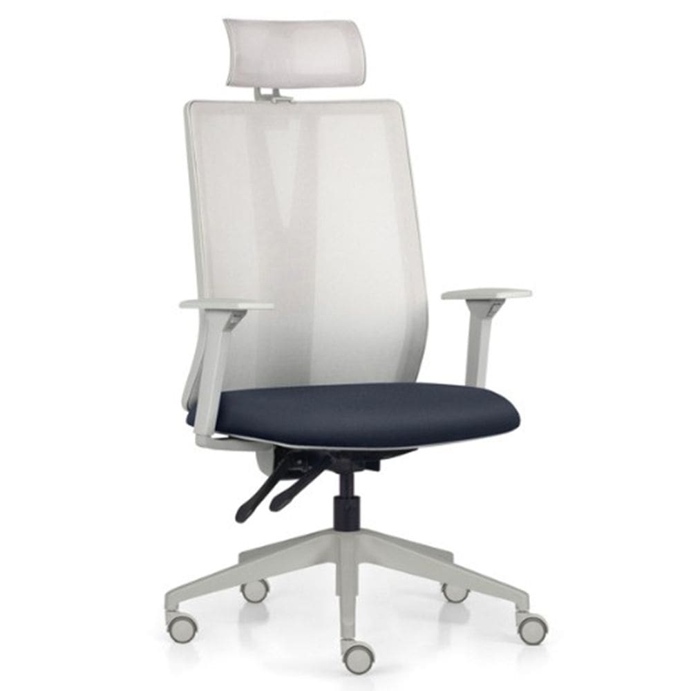 Cadeira Escritório Giratória Presidente Flow F02 Base Cinza Sintético Azul - Lyam Decor