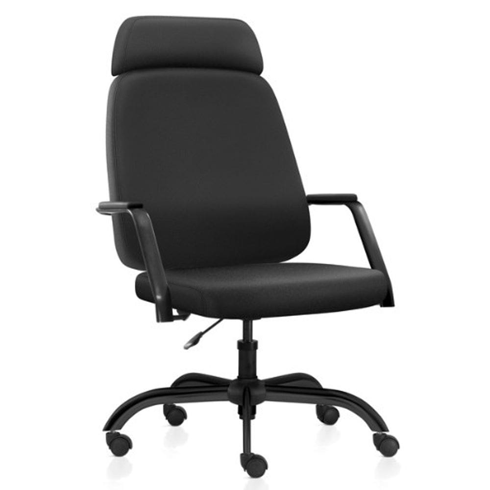 Cadeira de Escritório Giratória Diretor com Apoio de Cabeça Hub F02 Sintético Preto - Lyam Decor