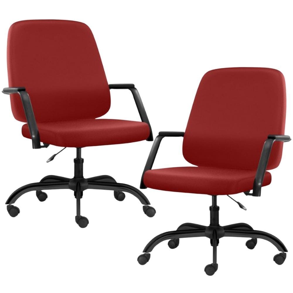 Kit 02 Cadeiras Executiva Diretor Base Giratória Hub F02 Sintético Vermelho - Lyam Decor