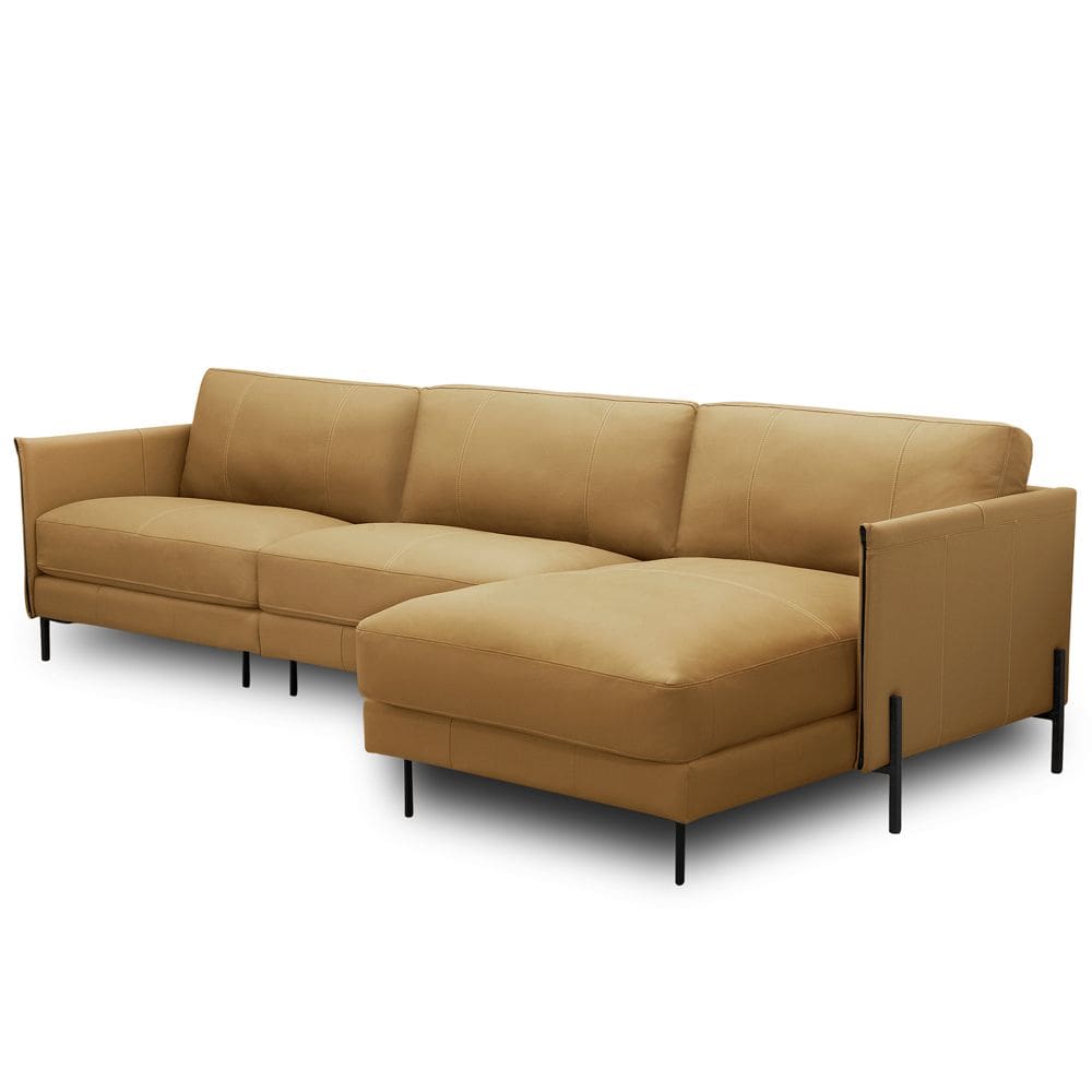 Sofá 5 Lugares com Chaise Direito Sala Living 360cm Amábile L06 Couro Marrom Claro - Lyam Decor