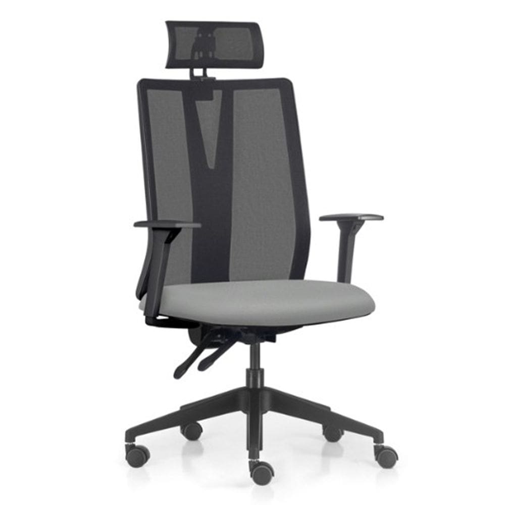 Cadeira Escritório Giratória Presidente Flow F02 Base Preta Sintético Cinza - Lyam Decor