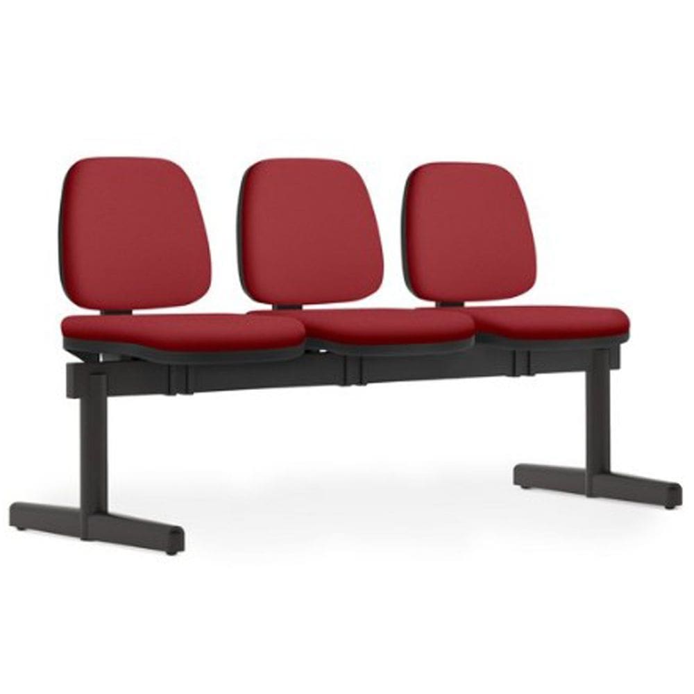 Cadeira Longarina 3 Lugares Recepção Sala de Espera Work F02 Crepe Vermelho - Lyam Decor