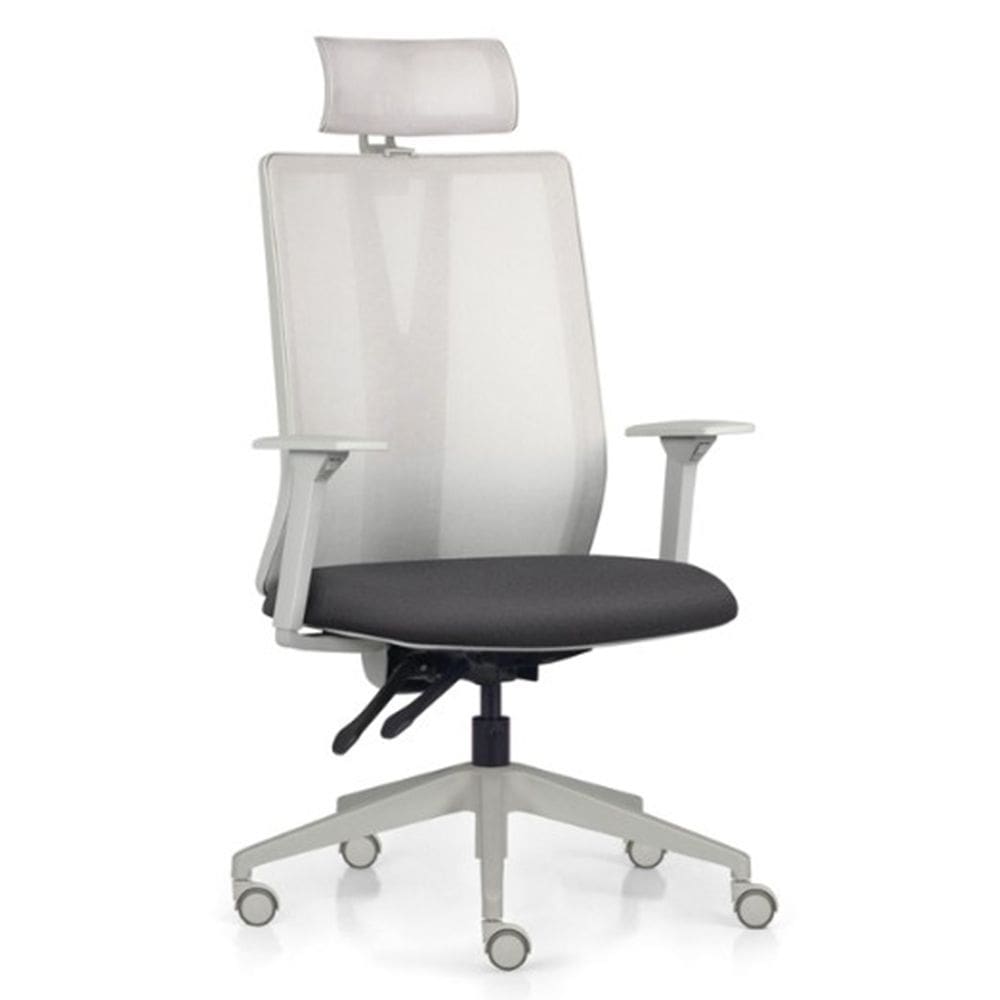 Cadeira Escritório Giratória Presidente Flow F02 Base Cinza Linho Grafite - Lyam Decor