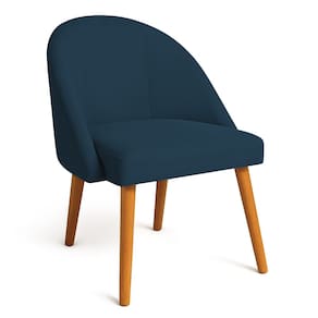 Cadeira Poltrona de Jantar Luna Suede Azul Marinho Pés Palito Castanho - Pallazio